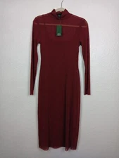 Wild Fable Dress Burgundy Layer Slip Sheer Metallic Long Sleeve Mock Neck Small