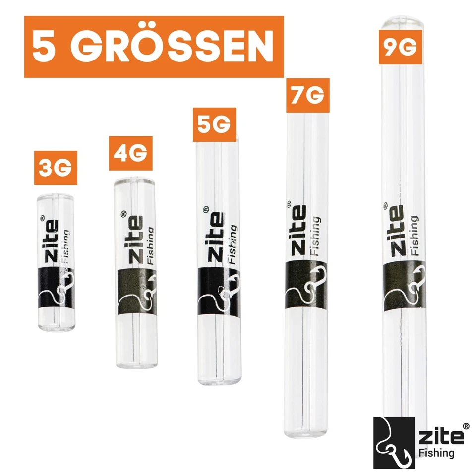 Forellenglas 5 Stück Glasgewichte 3-9g in Schutzröhre Angeln Zite Fishing - Bild 2 von 4