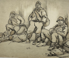Fumeur Pipe Soldats LITHOGRAPHIE d'après SEM Croquis Guerre MILITARIA XX°