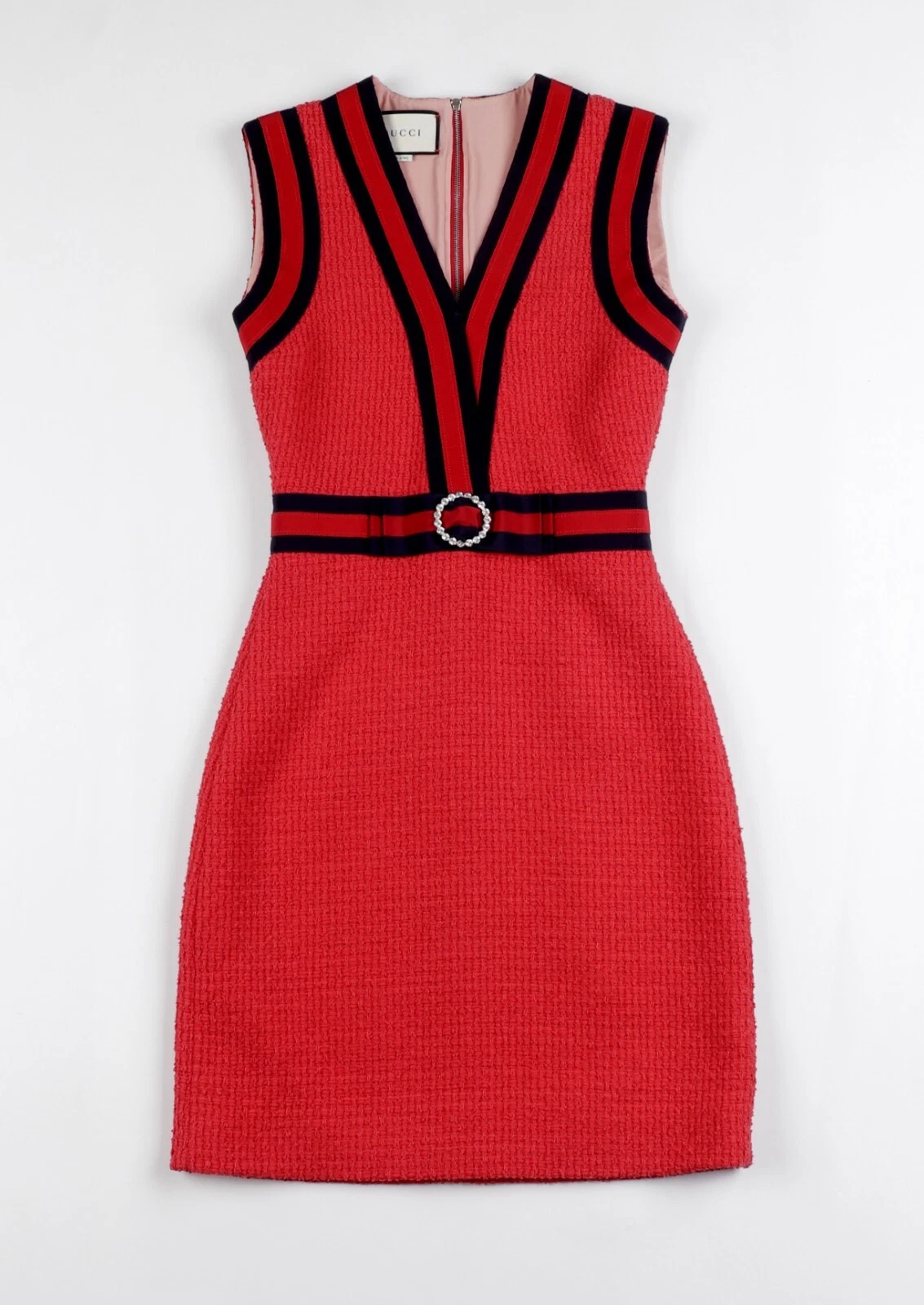 Robe mi longue femme Gucci Web gros grain nœud rouge tweed taille XS
