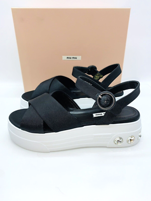 MIU MIU Crystal Embellished Platform Sandals- Black, EUR 41 MIU MIU Crystal Embellished Platform Sandals- Black, EUR 41