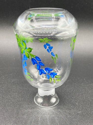 Glass Perfume Bottle with Stopper Handpainted Enamel Flowers Vintage Vanity - Picture 9 of 12