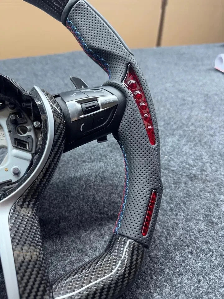 🔥Volante de fibra de carbono real para BMW M Sports M2 M3 M4 F80 F15 F30 rojo EE. UU. Foto 2 de 2
