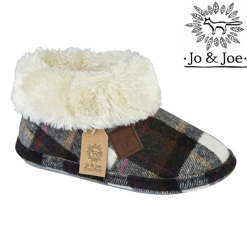 Ladies Slippers Womens Fairisle Ankle Tartan Winter Warm Fur Boots