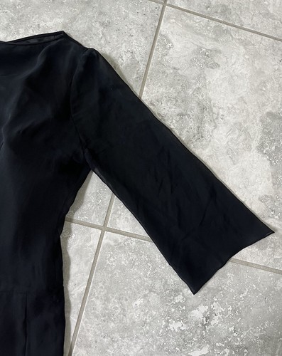 Lillie Rubin VTG Silk Chiffon 3/4 Sleeve A Line Dress Ruffle Black Fairy sz 10 - Picture 10 of 15