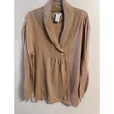 Monroe & Main Tan Button Neck Shawl Collar Cotton Cashmere Blend Sweater XL