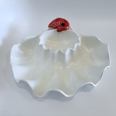 Metlox Cocktail Shrimp Shell Dish Seafood Platter White Ceramic Vtg USA NO CHIPS