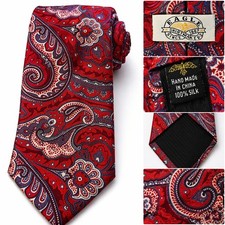 Eagle Neckwear Silk Tie Red Paisley USA Made Classic Mens Necktie