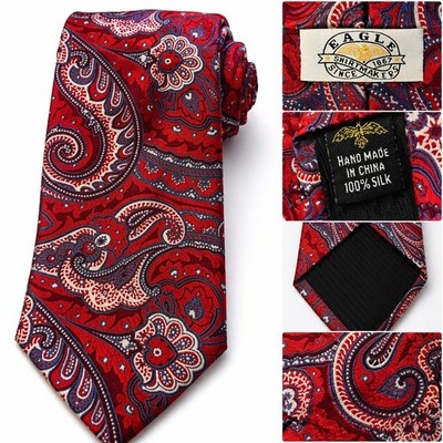 Eagle Neckwear Silk Tie Red Paisley USA Made Classic Mens Necktie