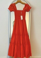 Tory Burch Smocked Midi Dress Poppy Red Size M
