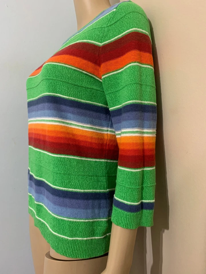 TOP TEJIDO RALPH LAUREN CHAPS S Mujer Verde Rojo Azul Lino Algodón SW Rayas 3/4 Sl Foto 3 de 4