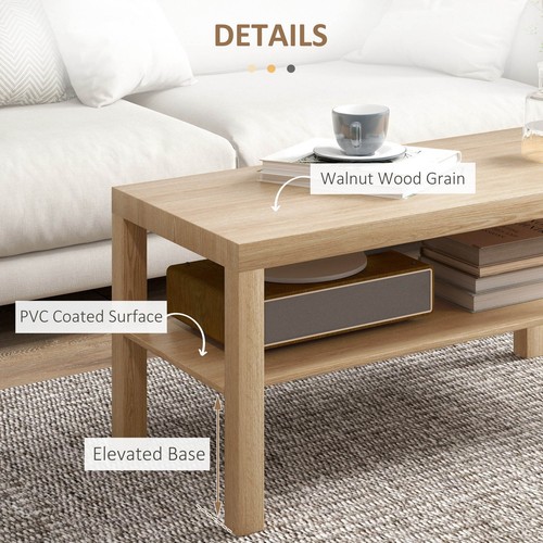 HOMCOM Coffee Table with Storage Shelf Rectangular Natural, Refurbished - Picture 4 of 11