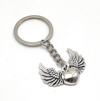 Heart With Wings Embellished Metal Keyring Silver Keyring