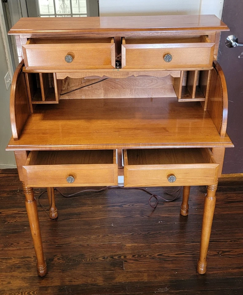 Escritorio de secretaria con tapa enrollable de arce de colección de los años 70 con luz Foto 4 de 4