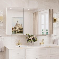 48x26 Recessed Medicine Cabinet with Mirror Aluminum, Tempered Frameless Bath...