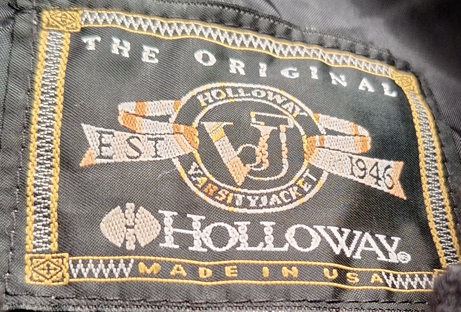 (B - 11) HOLLOWAY VARSITY JACKET BLACK WITH BLACK WOOL SLEEVES SIZE SMALL - second product detail image