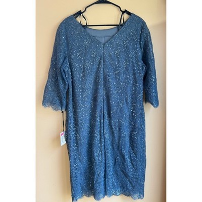 calvin klein metallic sheath dress Calvin Klein Metallic Floral Lace Sheath Dress V-Neck 3/4 Sleeve MOB 16W NWT