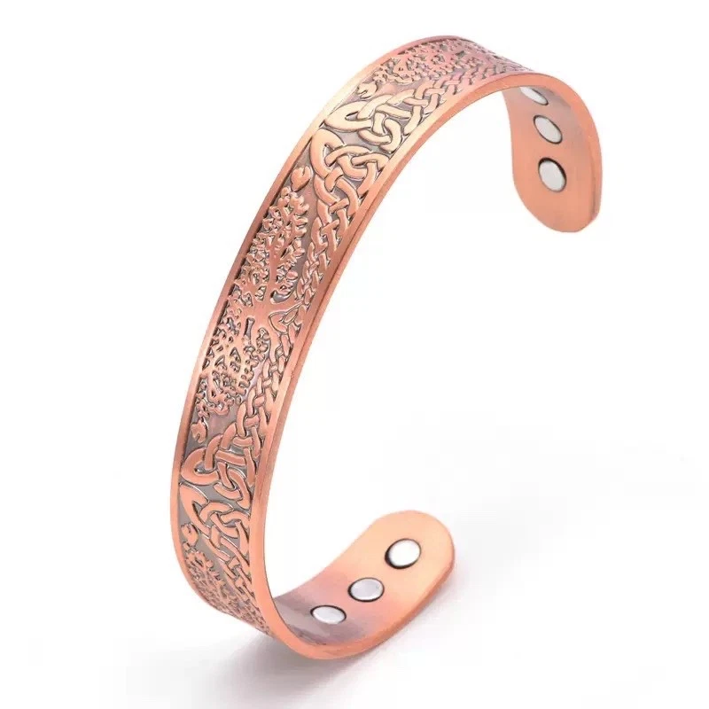 Pure Copper Magnetic Bracelet Tree of Life Celtic Viking Therapy Cuff Men Women