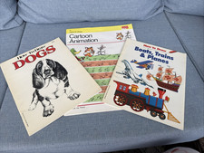 Lot of 3 Vtg How to Draw Books Cartoon Animation Dogs Boats Trains Planes