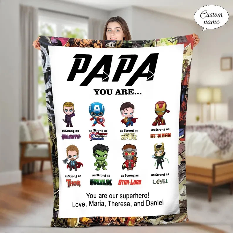 Personalized Marvel Papa You Are Blanket, Avengers Dad Fleece Blanket