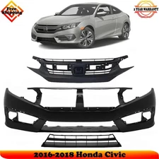 Front Bumper Cover Fascia & Grille Assembly Kit For 2016-2018 Honda Civic