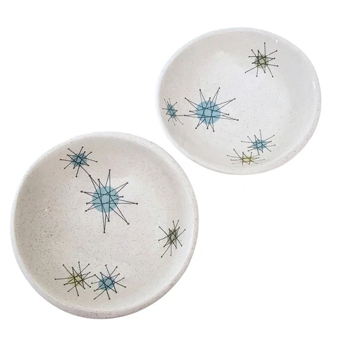 2 Franciscan Atomic Starburst Berry Fruit Dessert Bowls 5" MCM 1950s