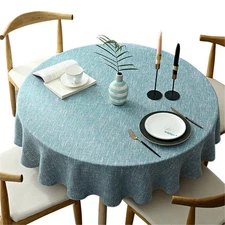 Fhberni Heavy Round Tablecloth Solid Blue-Gray Cotton Blend 48" Table Cover