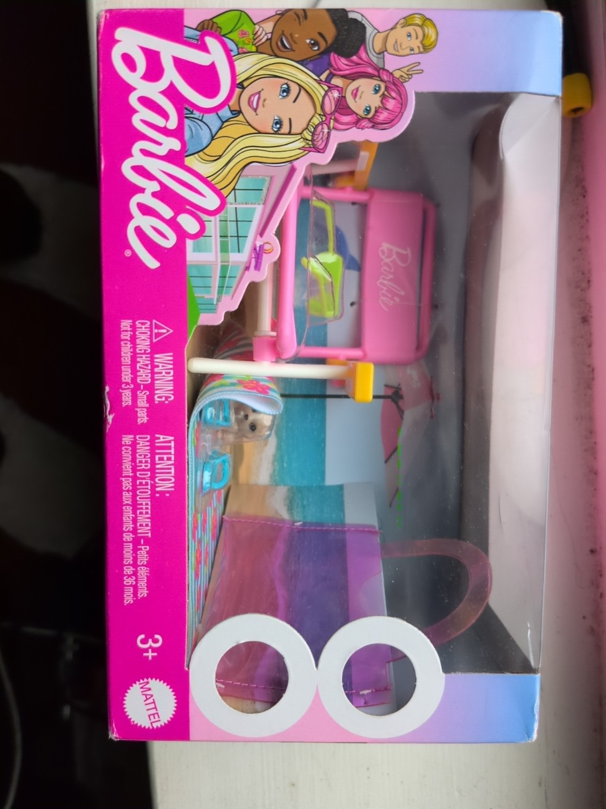 Barbie Doll Beach Play Set with Chair Glasses Accessories and Dog GRG58