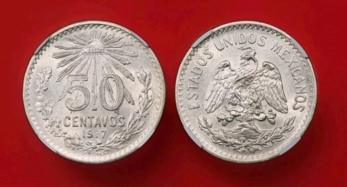 Mexico 1917-M Silver 50 Centavos KM-445 NGC MS63
