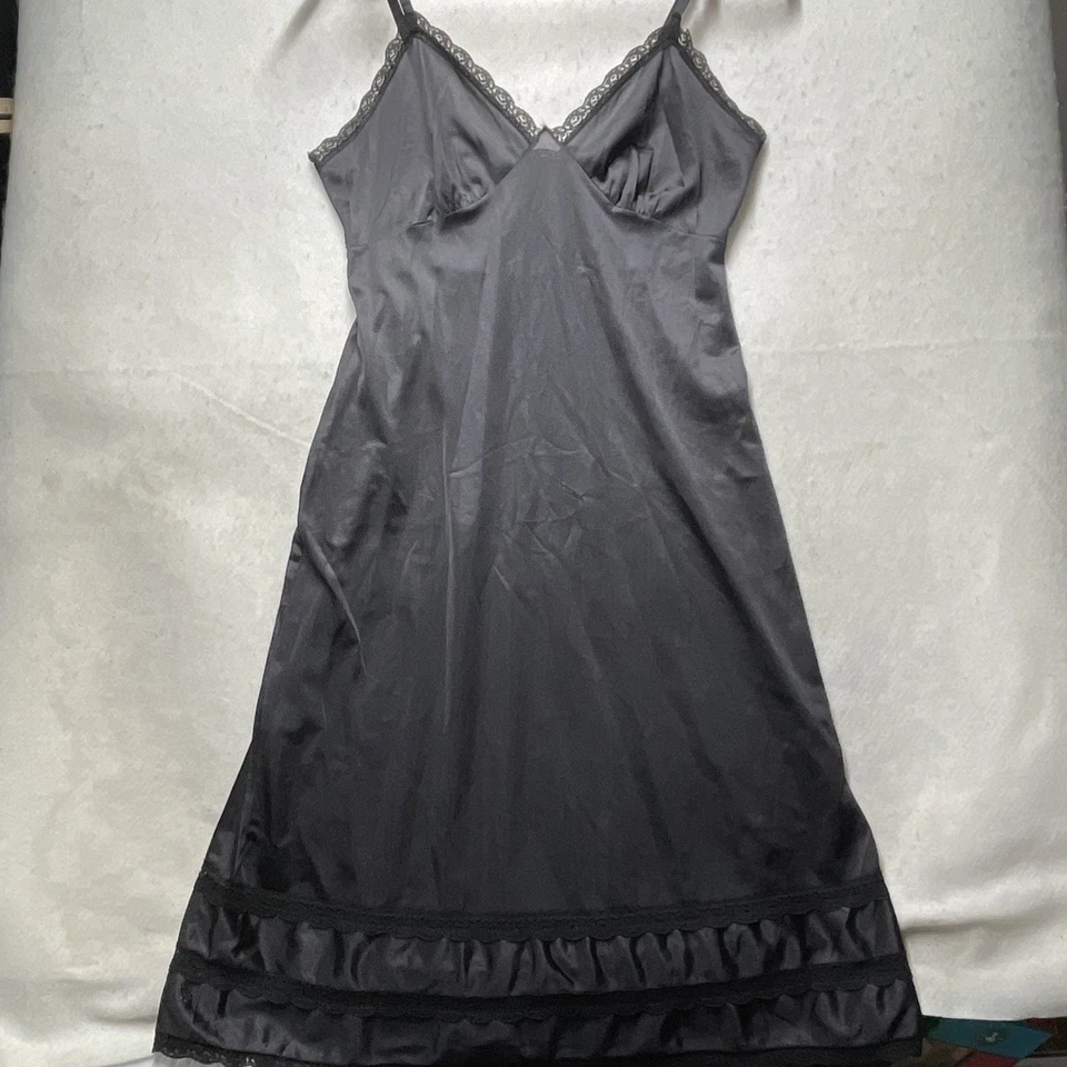 Vestido de encaje con volantes negros de colección años 50 lencería sin cordones coqueta de nailon babydoll cabaña Foto 2 de 4