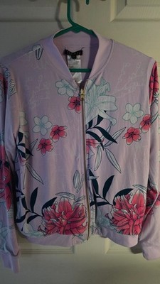 IMAN Global Chic Reversible Stretch Knit Bomber Jacket Pale Lilac Size XS