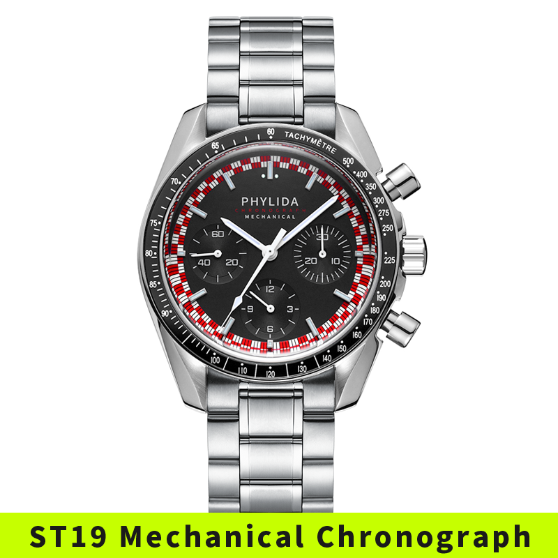 PHYLIDA 40mm Men's Watch ST19 Mechanical Chronograph Stop Watch