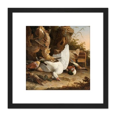 Hondecoeter Contemplative Magpie Birds Painting Square Framed Wall Art 8X8 In