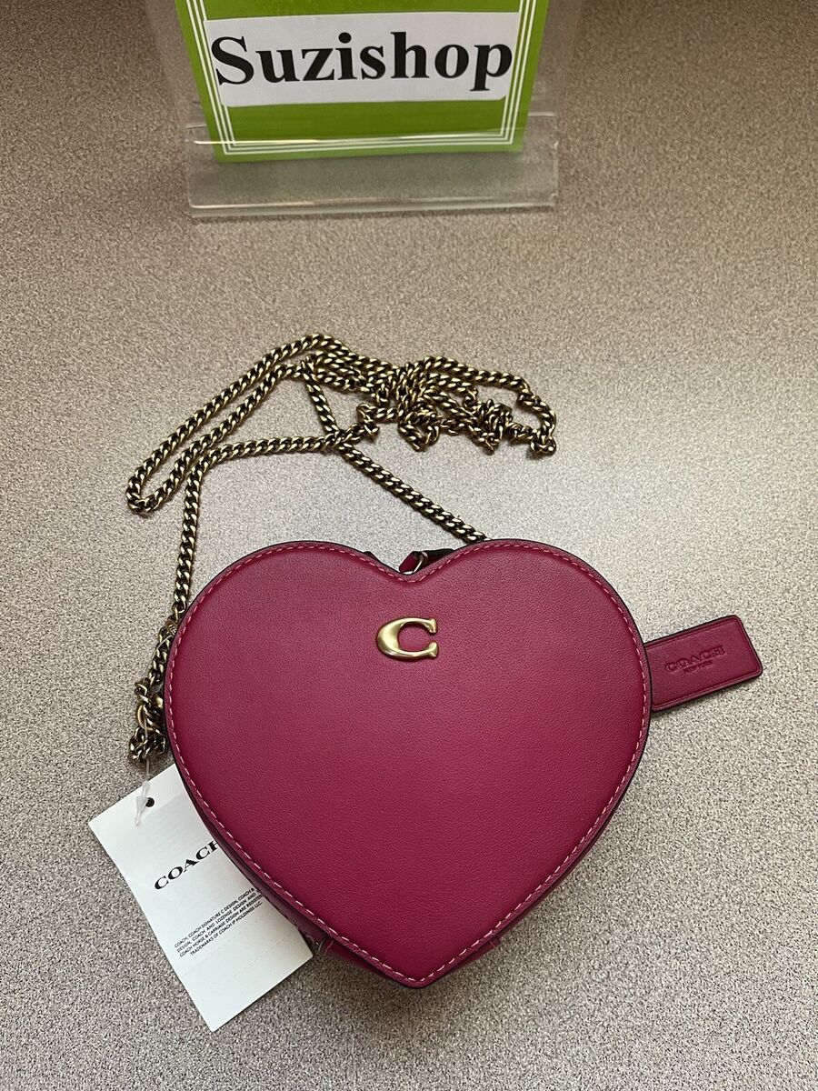 Coach heart crossbody 14 leather brass hyacinth red style