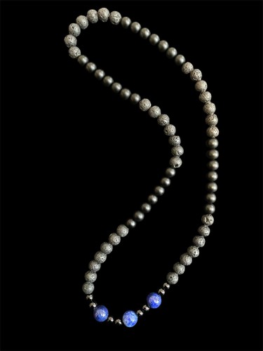 Lava Lapislazuli Turmalin Perlenkette Hand Made Halskette - Picture 5 of 11