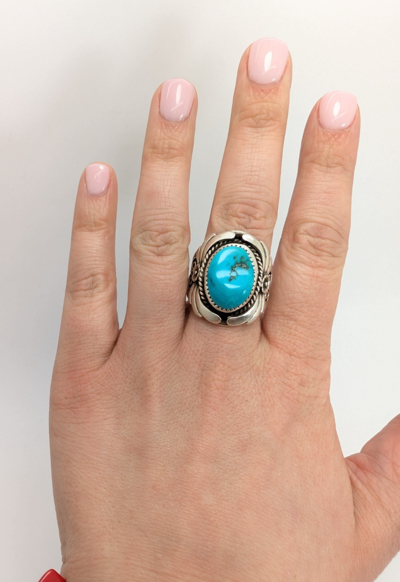 Native American Sterling Silver 925 Turquoise Ring signed S