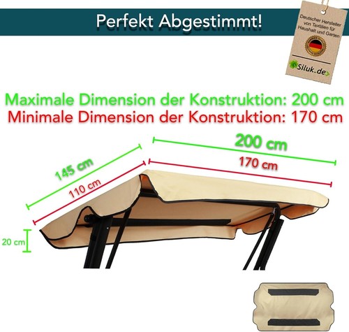 Sonnendach für Hollywoodschaukel Dachplane für Garten-Schaukel Ersatzdach - Bild 8 von 87
