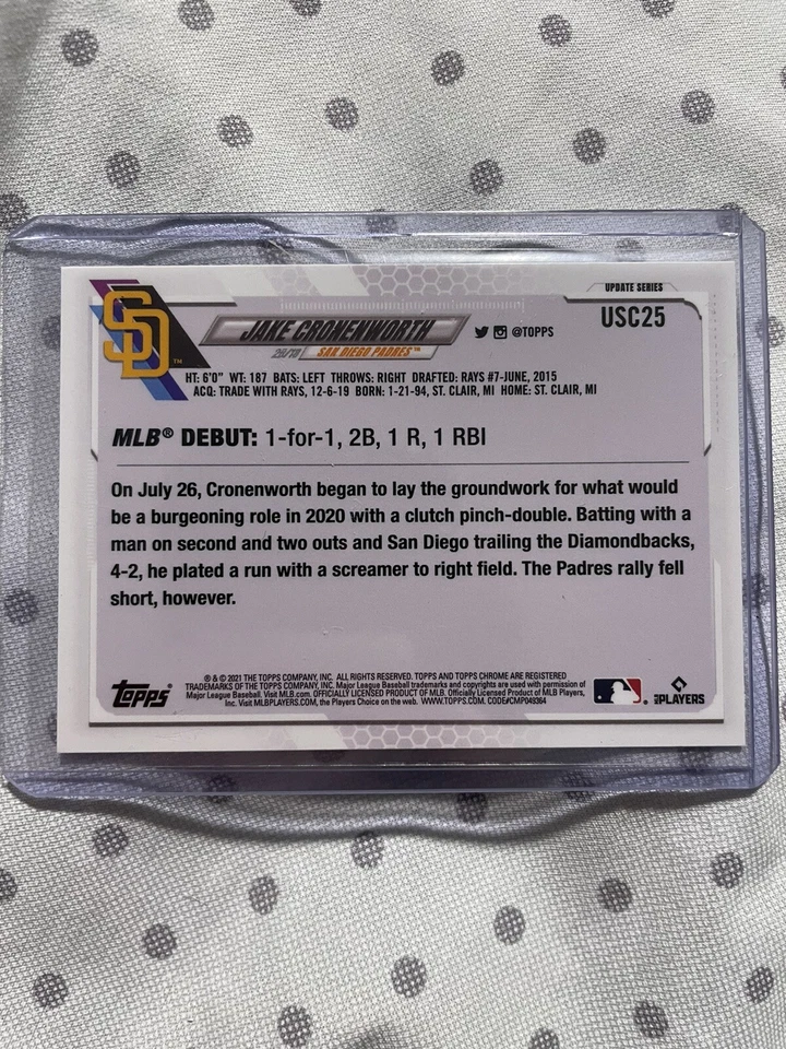 2021 Topps CHROME Jake Cronenworth PURPLE Refractor ROOKIE RC #USC25 - Image 2 of 2