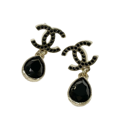 CHANEL 2021 Brilliant Teardrop Crystal CC Dangle Drop Earrings | eBay