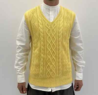 Vintage 2000s Polo Ralph Lauren Mens Knit Vest Yellow Cotton