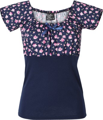 Küstenluder DIXIE 50s Vintage ROSE Floral Bow Bluse SHIRT Dunkelblau Rockabilly