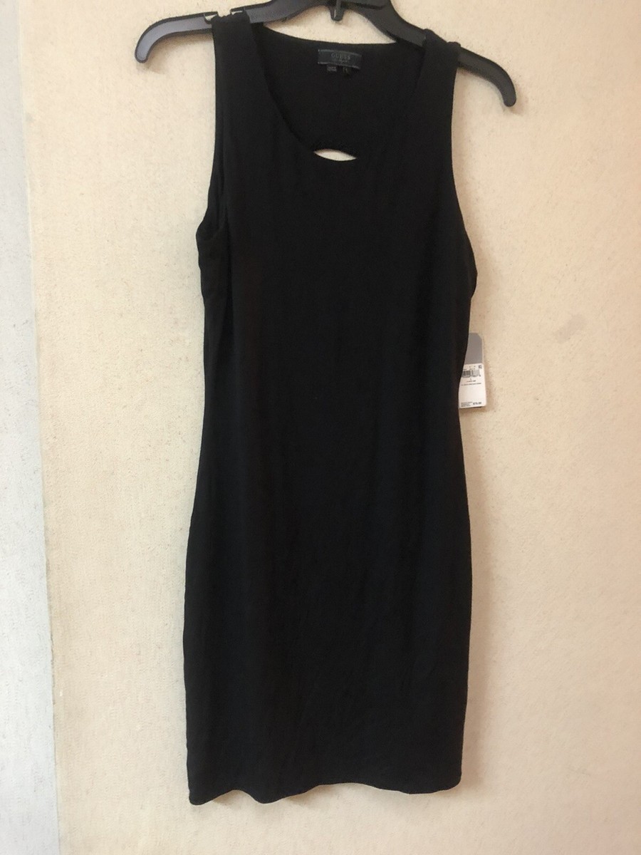 Guess Size Large Black Open Back Mini Jersey Dress