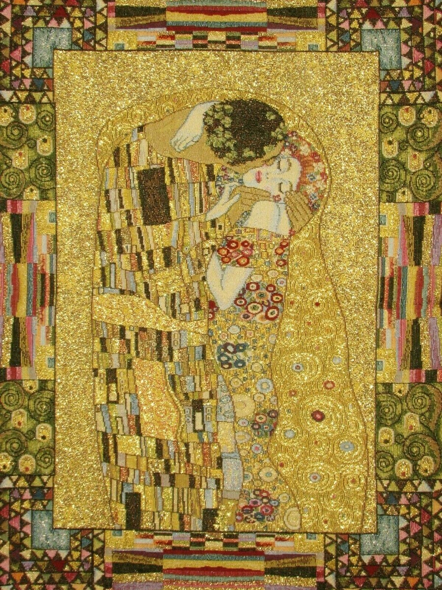 GUSTAV KLIMT THE KISS 42 X 60CM LINED BELGIAN TAPESTRY WALL