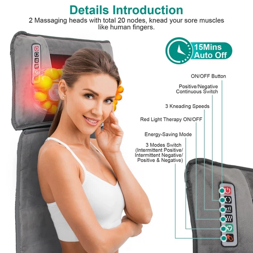 Full Body Massage Mat with Heat 10 Neck Shiatsu Kneading Massage Heads - Picture 8 of 17