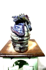 PUFF }   carolyn simons DRAGON face jug, pottery, folk art  8''x 5''