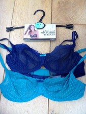 MARKS  SPENCER 2 PACK BRA NAVY TURQUOISE LACE FULL CUP UNDERWIRED 32 34 36 38