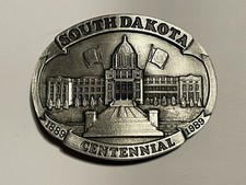 Vintage South Dakota Centennial 1889 1989 Fine Pewter Belt Buckle Spec-Cast ZM56