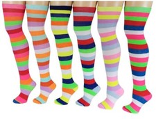 6 Pairs Women Assorted Wide Stripes Colorful Thigh High Over The Knee Socks 9-11