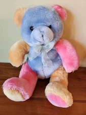 Vtg Interpur Pastel Teddy Bear Plush Rainbow Stuffed Animal Pink Yellow Blue 