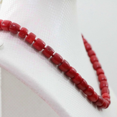 Natural Stone Red Coral 8-10mm Irregular Cylindrical Beads Necklace Chain 18" - Picture 3 of 4